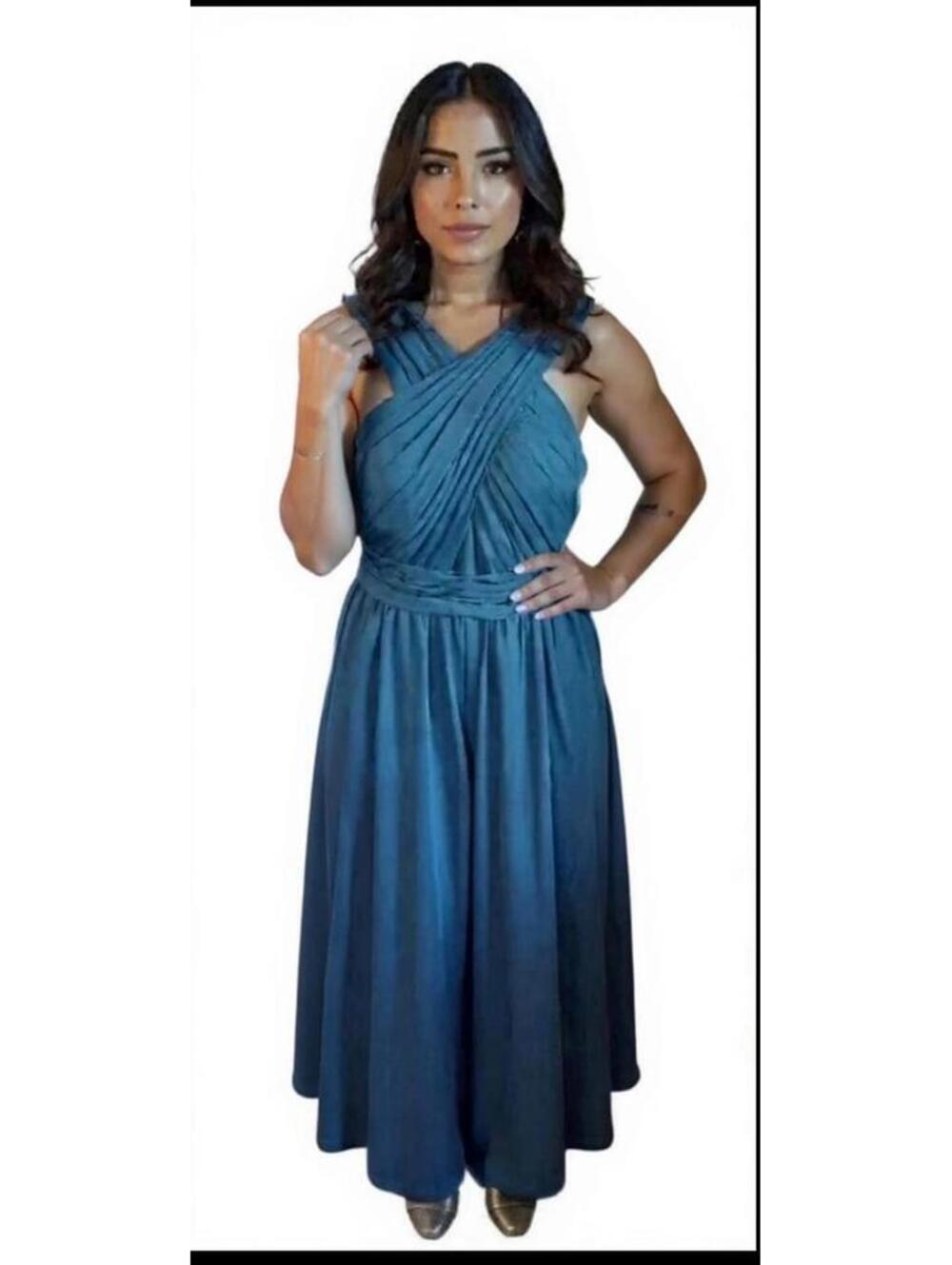 Azazie Blue jumper romper wedding Criss-Cross nwt size S David's Bridal Maid